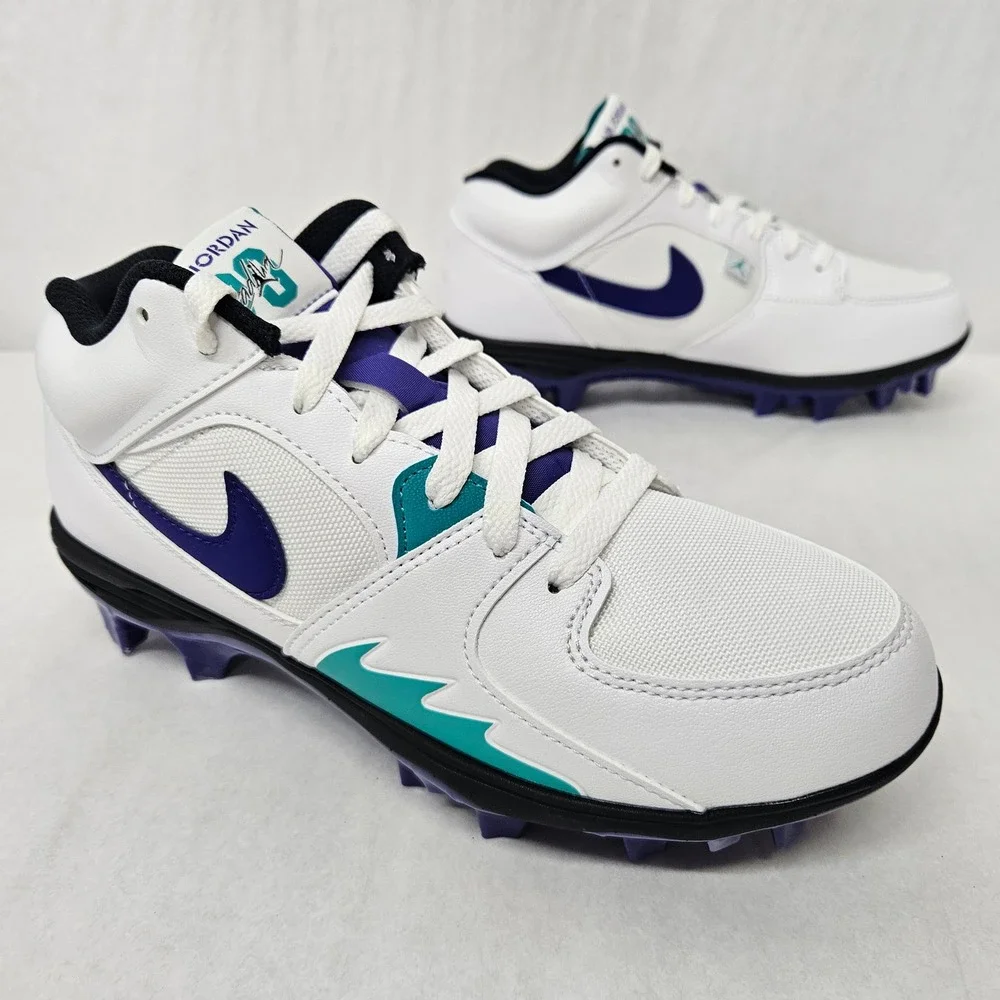 Jordan‎ Stadium 90 Low TD Football Cleats HQ0210-105 White Purple Men Size 7.5